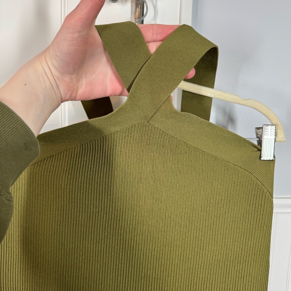 Aritzia Babaton Fem Green Sculpt Knit Criss Cross Ribbed Halter Dress Size 2XL - Picture 3 of 11